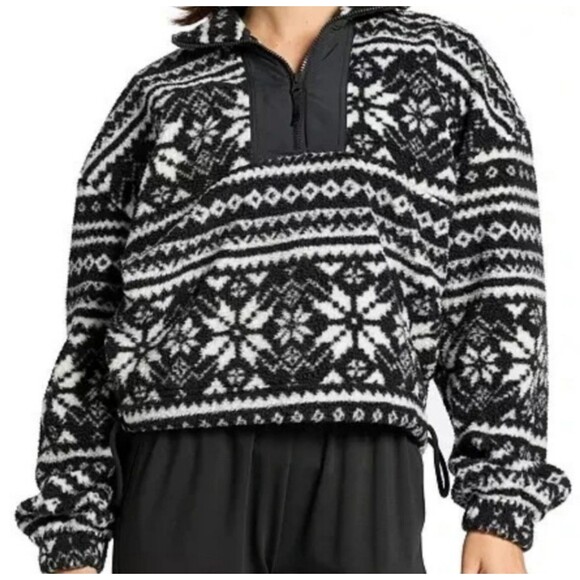 Women's DSG Fair Isle Quarter Zip Sweater Black White XL - Picture 1 of 9